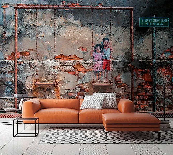 A.S. Création Vliestapete »Fototapete StreetArt Kinder auf Schaukel« matt s günstig online kaufen