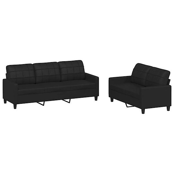 vidaXL Sofa, 2-tlg. Sofagarnitur mit Kissen Schwarz Kunstleder günstig online kaufen