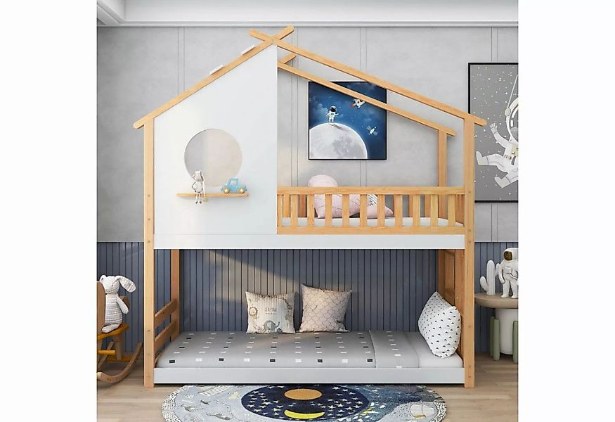 OKWISH Etagenbett Hausbett, Kinderbett, Bett (90x200cm), Etagenbett mit rec günstig online kaufen