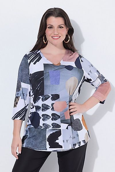 Ulla Popken T-Shirt Slinky-Shirt Herzen A-Linie V-Ausschnitt 3/4-Arm günstig online kaufen