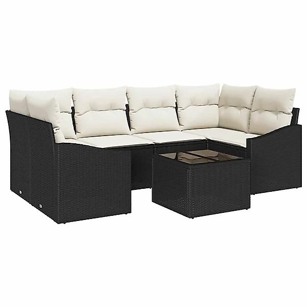 vidaXL Sofa Set mit Kissen 7-Tlg Schwarz und Creme Poly-Rattan 3355286 günstig online kaufen