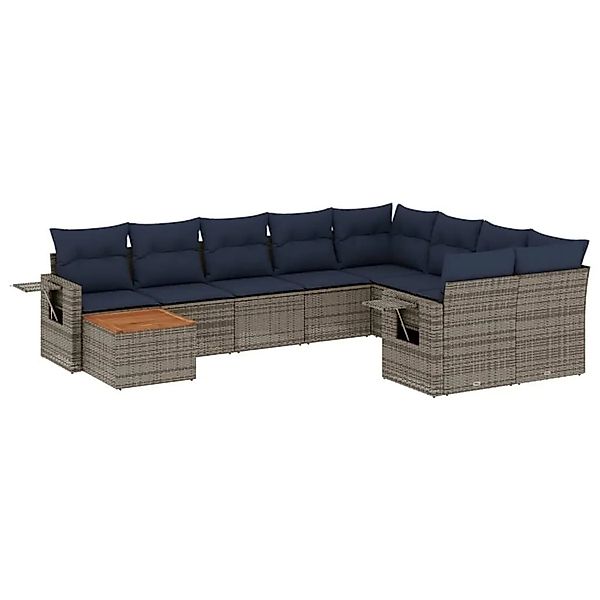 vidaXL 10-Tlg Gartensofa-Set mit Kissen Grau Polyrattan 3224731 günstig online kaufen