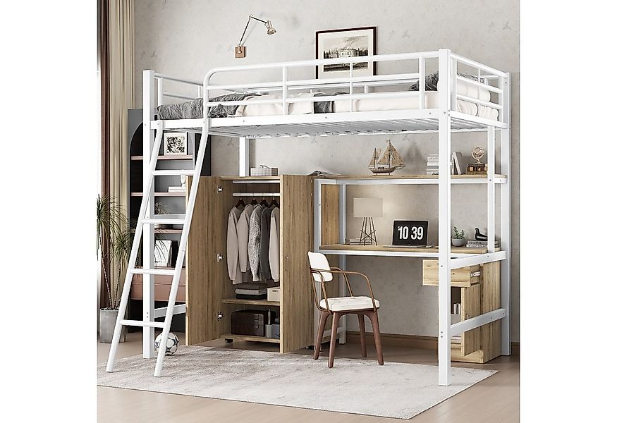 Merax Hochbett (1-St) Etagenbett 90x200cm mit Kleiderschrank, Schreibtisch, günstig online kaufen