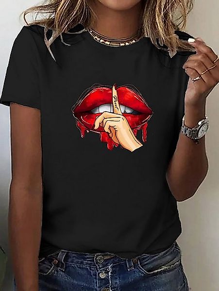 RMK T-Shirt Damen Shirt Top Sommer Basic Mund dicke Lippe Lips Psst günstig online kaufen