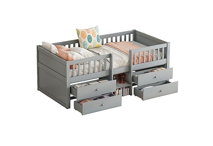 SOFTWEARY Kinderbett mit Schubladen und Lattenrost (90x200 cm), Regal, Raus günstig online kaufen