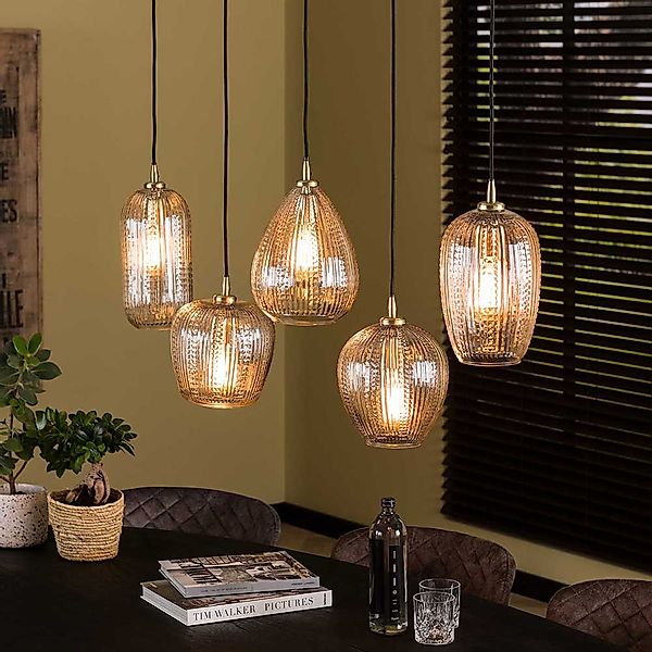 Glas Hängeleuchte Vintage 120 cm breit 5-flammig günstig online kaufen
