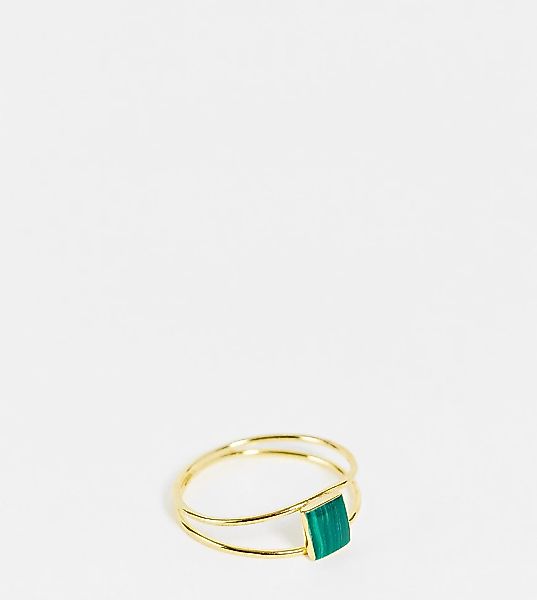 Kingsley Ryan Curve – Ring mit doppeltem Band & grünem Stein aus vergoldete günstig online kaufen