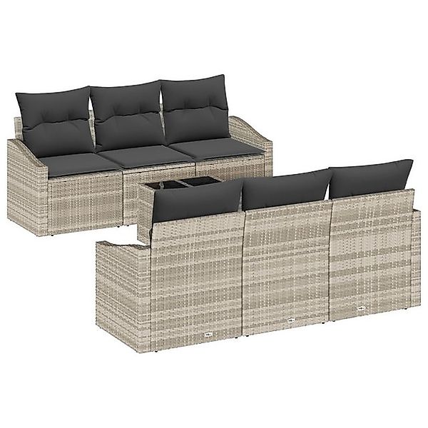 vidaXL Loungesofa 7-teiliges Garten-Sofa-Set mit Kissen Hellgrau Poly-Ratta günstig online kaufen