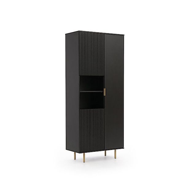 Lomadox Vitrine NADOR-132 in matt schwarz, goldfarbene Metallgriffe und -fü günstig online kaufen