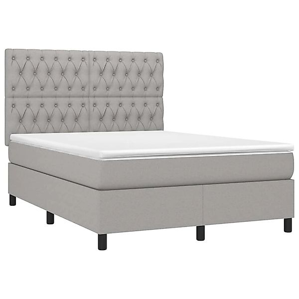 vidaXL Boxspringbett mit Matratze & LED Hellgrau 140x200 cm Stoff 3135117 günstig online kaufen