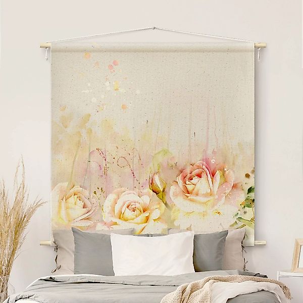 Wandteppich Aquarell Blumen Rosen günstig online kaufen