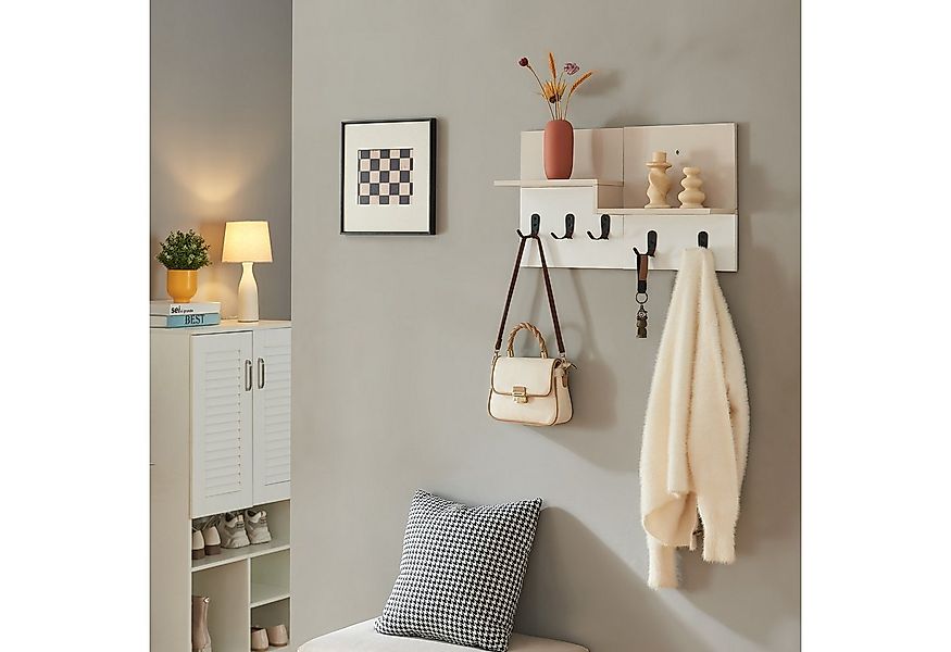 en.casa Wandgarderobe, »Botaruvn« mit 2 Ablagen 34 x 59 x 13 cm Beige / Wei günstig online kaufen