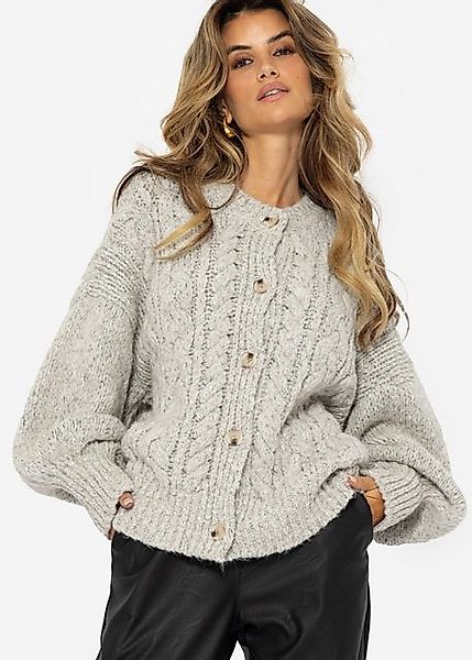 SASSYCLASSY Cardigan Strickjacke Damen mit Zopfmuster Lässiger Oversize Car günstig online kaufen