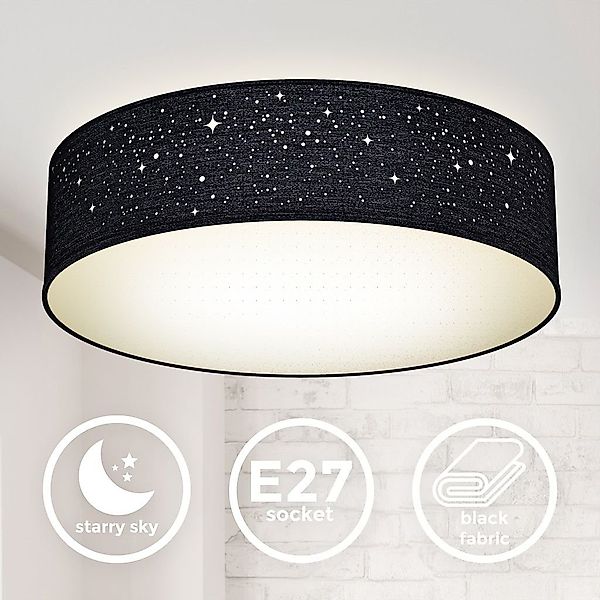 B.K.Licht Deckenleuchte Stoffdeckenlampe Schwarz E27 Sternenhimmel günstig online kaufen