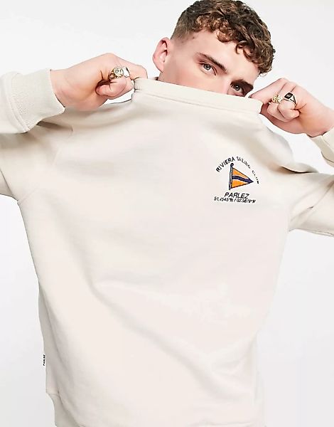 Parlez – Holman – Besticktes Sweatshirt in Ecru-Neutral günstig online kaufen