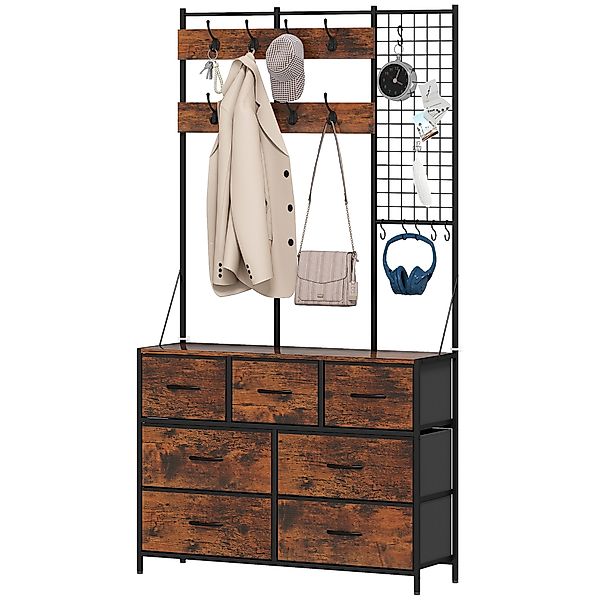 HOMCOM Flurmöbel 4 in 1, Garderobenständer, Garderobe mit 7 faltbaren Stoff günstig online kaufen