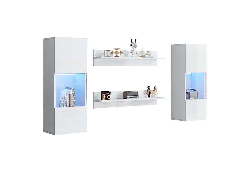 Merax Wohnwand mit LED und Vitrinen, App-gesteuert, (Komplett-Set, 4-St., W günstig online kaufen