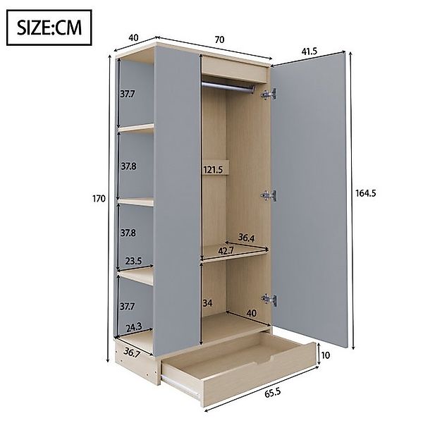 Ulife Kleiderschrank eintürige Ausführung,mit Einlegeböden, 70x40x170 cm Sc günstig online kaufen