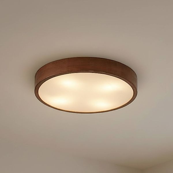 Lindby Deckenleuchte Tanju, Ø 50cm, Walnussholz, 4-flg., E27 günstig online kaufen