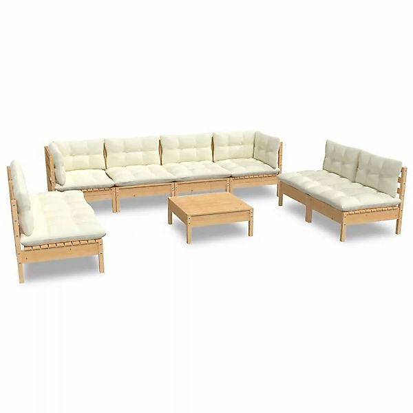 vidaXL 9-tlg Garten-Lounge-Set mit Creme Kissen Massivholz Kiefer Modell 3 günstig online kaufen