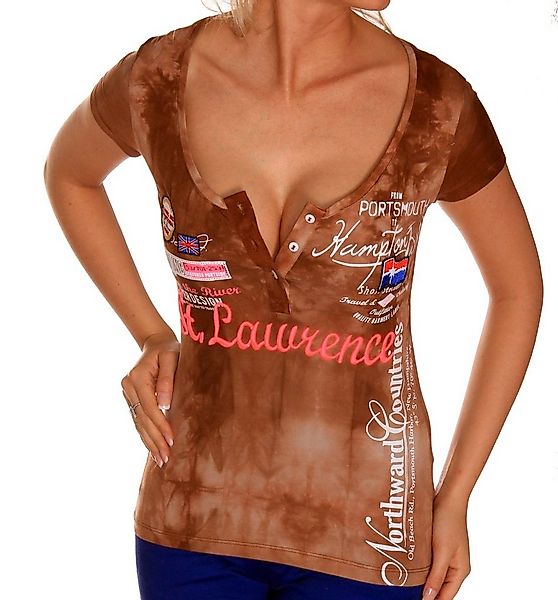 RMK T-Shirt Damen Freizeit Sommer kurzarm Shirt mit V-Kragen V-Neck Ausschn günstig online kaufen