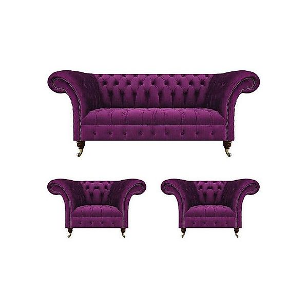 JVmoebel Chesterfield-Sofa Sofa Set 3tlg Chesterfield Wohnzimmer Luxus Text günstig online kaufen