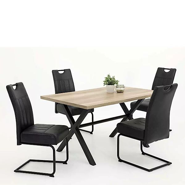 Esszimmereinrichtung in Schwarz und Wildeichefarben 140 cm Tisch (fünfteili günstig online kaufen