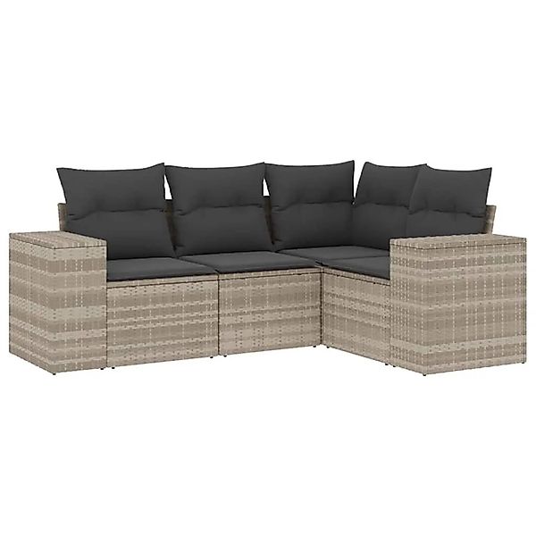 vidaXL 4-Tlg Garten-Sofagarnitur mit Kissen Hellgrau Poly Rattan 3222511 günstig online kaufen
