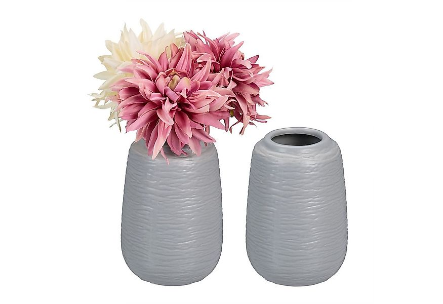 relaxdays Tischvase Vasen Set aus Keramik (2 St), grau günstig online kaufen