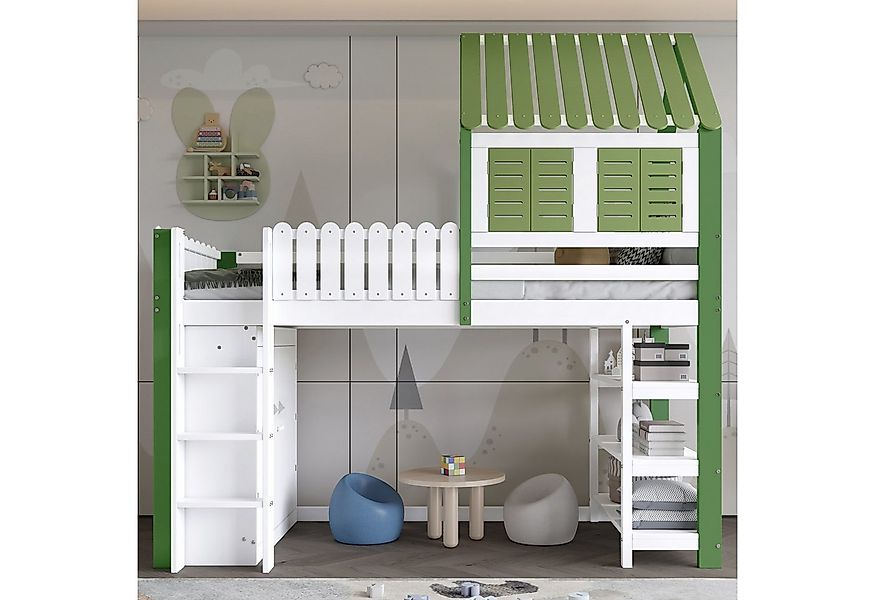 Merax Hochbett mit Dach und Fenster (1-St., Kieferholz Jugendbett Einzelbet günstig online kaufen