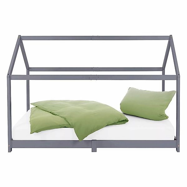 ML-Design Kinderbett 90x200 cm Hellgrau mit Matratze H10 cm Dach günstig online kaufen