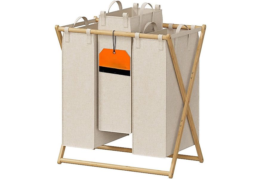 Lifewit Wäschebox 3 Fächer Faltbarer Wäschekorb Bambus Frame mit 3 Abnehmba günstig online kaufen
