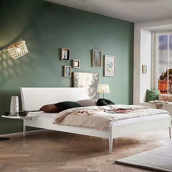 Weißes Doppelbett aus Buche Massivholz optional mit Konsolen bestellbar günstig online kaufen