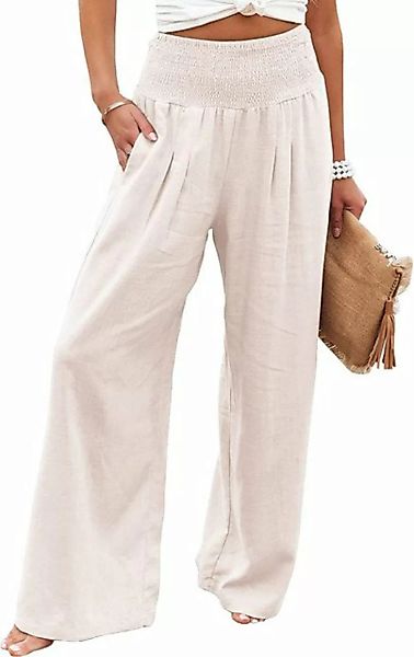 KIKI Leinenhose Damen-Hose mit weitem Bein, elastisch, hohe Taille, Sommer, günstig online kaufen
