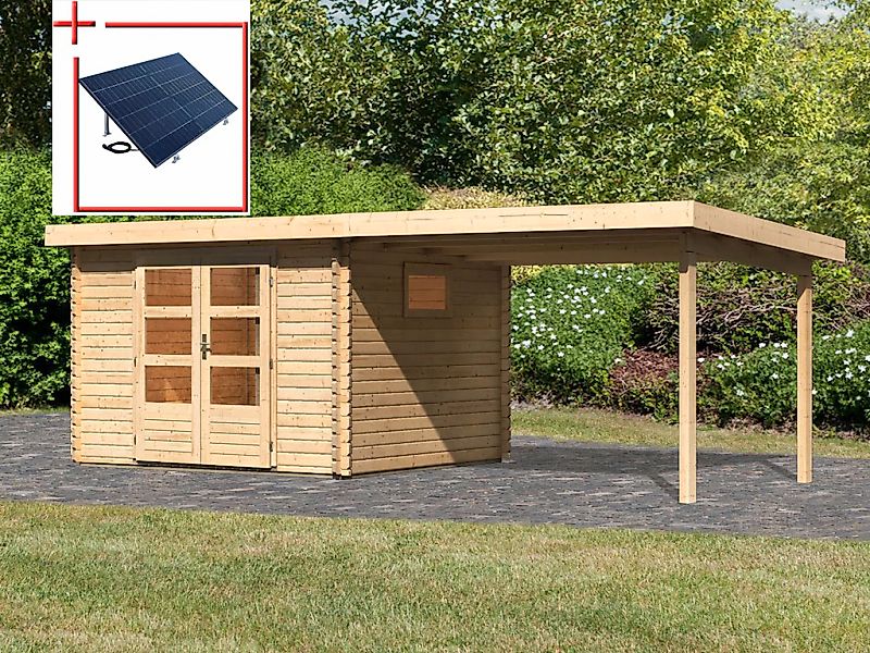 Karibu "Trittau 3" mit Anbaudach und Fenster günstig online kaufen