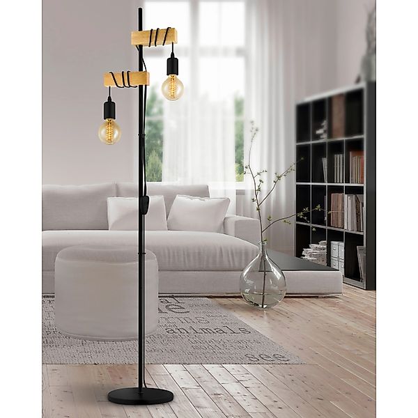 EGLO Stehlampe TOWNSHEND Stehlampe, Holz, Stahl, Retro, Industrial, Wickelo günstig online kaufen