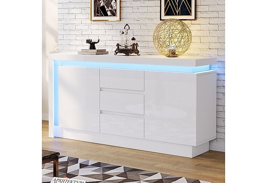 Merax Sideboard hochglanz Weiß Buffetschrank mit LED- Beleuchtung (1 St., 1 günstig online kaufen