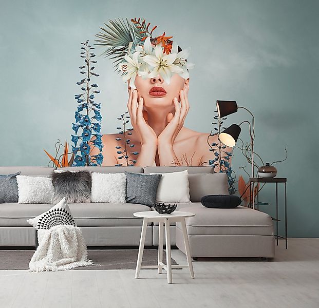 living walls Fototapete THE WALL III Tapete mit Frau Motivtapete Floral Kun günstig online kaufen