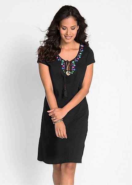 bonprix Jerseykleid mit Stickerei am Ausschnitt und Kurzarm günstig online kaufen