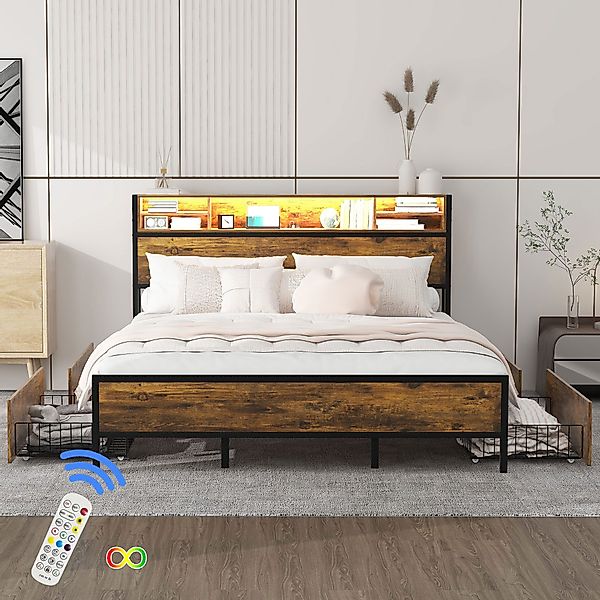 STILVORA Bettgestell 180×200 mit 4 Schubladen,Flachbett günstig online kaufen