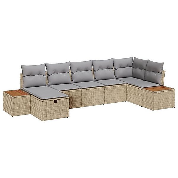 vidaXL Loungesofa 7-teiliges Garten Sofa Set mit Kissen Beige Poly Rattan, günstig online kaufen