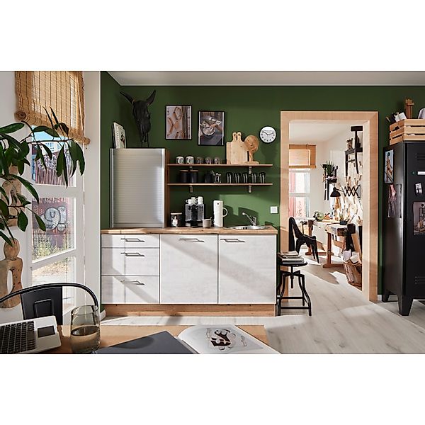 pino Küchenzeile 180 cm Beton Weißgrau Anschlag rechts günstig online kaufen