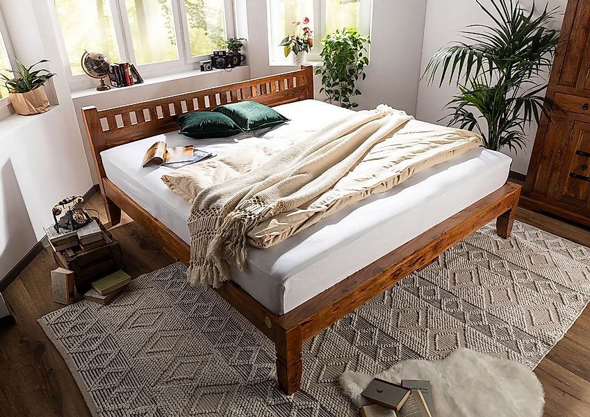 Massivmoebel24 Massivholzbett (Bett Akazie 160x200x90 honig günstig online kaufen