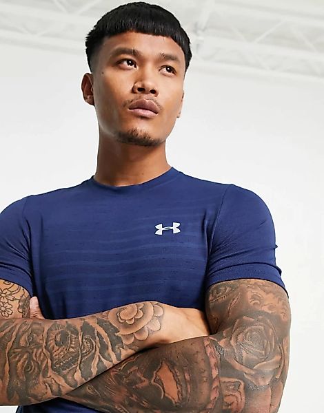 Under Armour – Nahtloses T-Shirt in Indigo mit Logo-Marineblau günstig online kaufen
