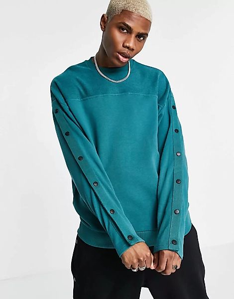 ASOS DESIGN – Oversize-Sweatshirt in Grün mit Druckknöpfen, Kombiteil günstig online kaufen