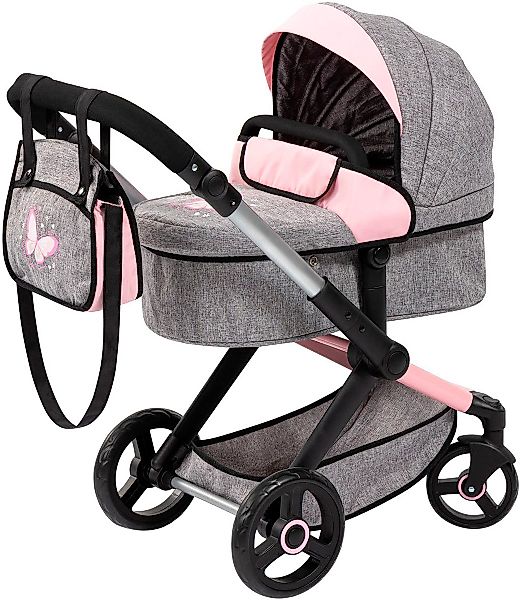 Bayer Kombi-Puppenwagen Xeo, grau/rosa Schmetterling günstig online kaufen