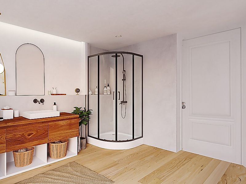 Duschtrennwand Seitenwand Eckdusche mit Duschwanne - Schwarz - 80x80x192 cm günstig online kaufen