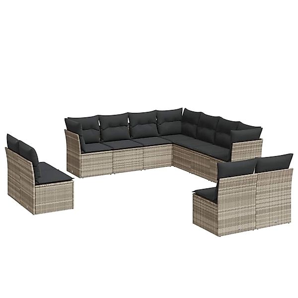vidaXL 11-Tlg Garten-Sofagarnitur mit Kissen Hellgrau Poly Rattan 3217822 günstig online kaufen