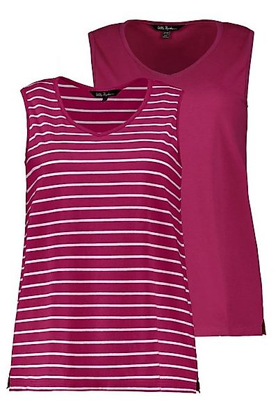 Ulla Popken Longtop Top 2er-Pack Ringel/uni V-Ausschnitt ärmellos (2-tlg) günstig online kaufen