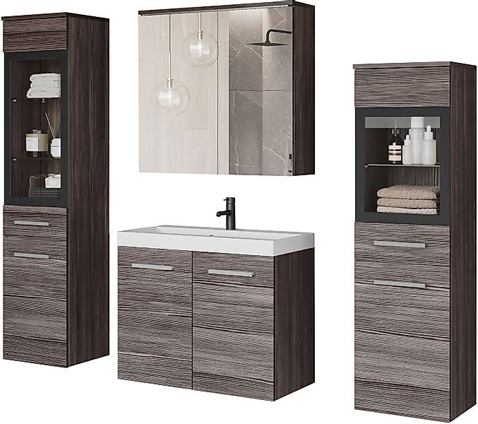 welltime Badmöbel-Set MADRIT II, Schrank mit Waschbecken, 2 Hänger, Spiegel günstig online kaufen